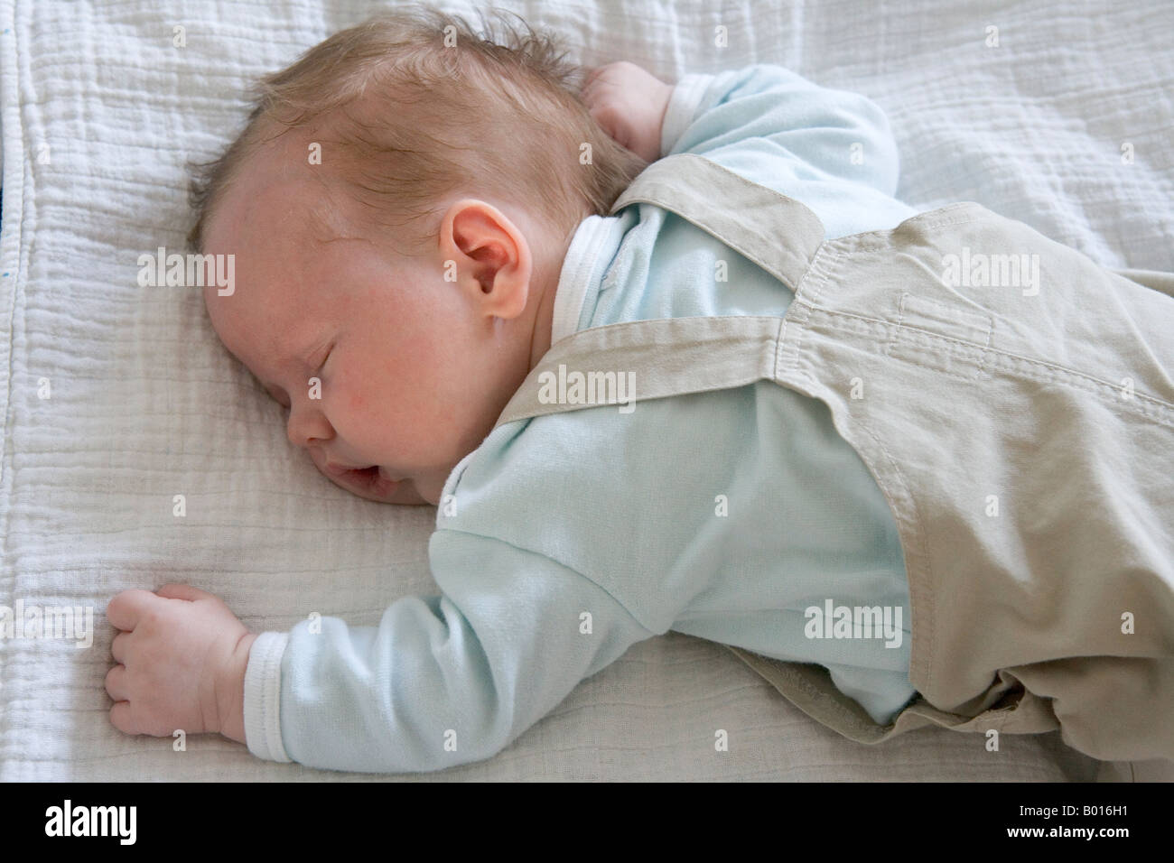 Baby sleeping on his belly Stock Photo