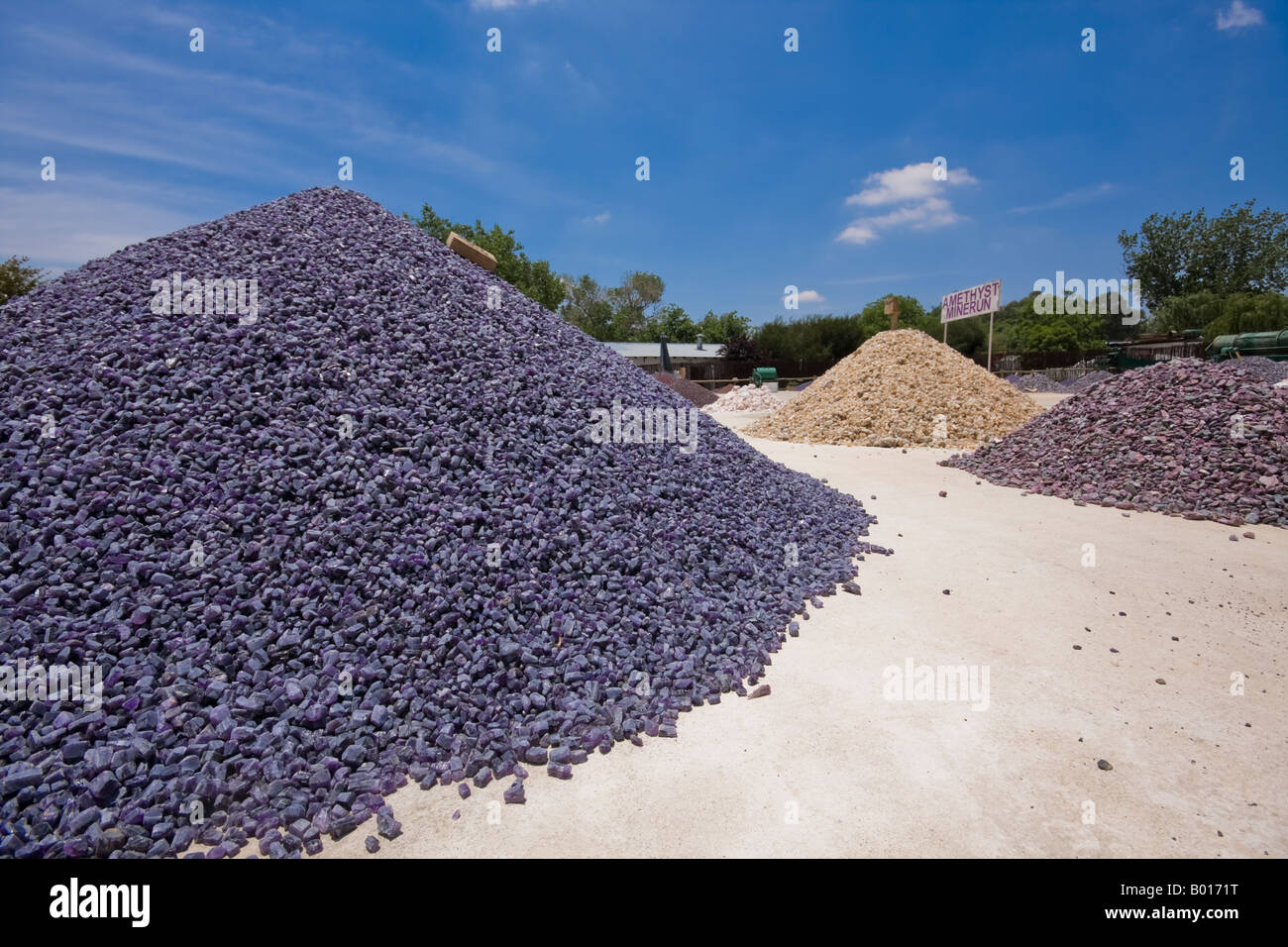 Large piles of amethyst at a Soth African gemstone mine Stock Photo