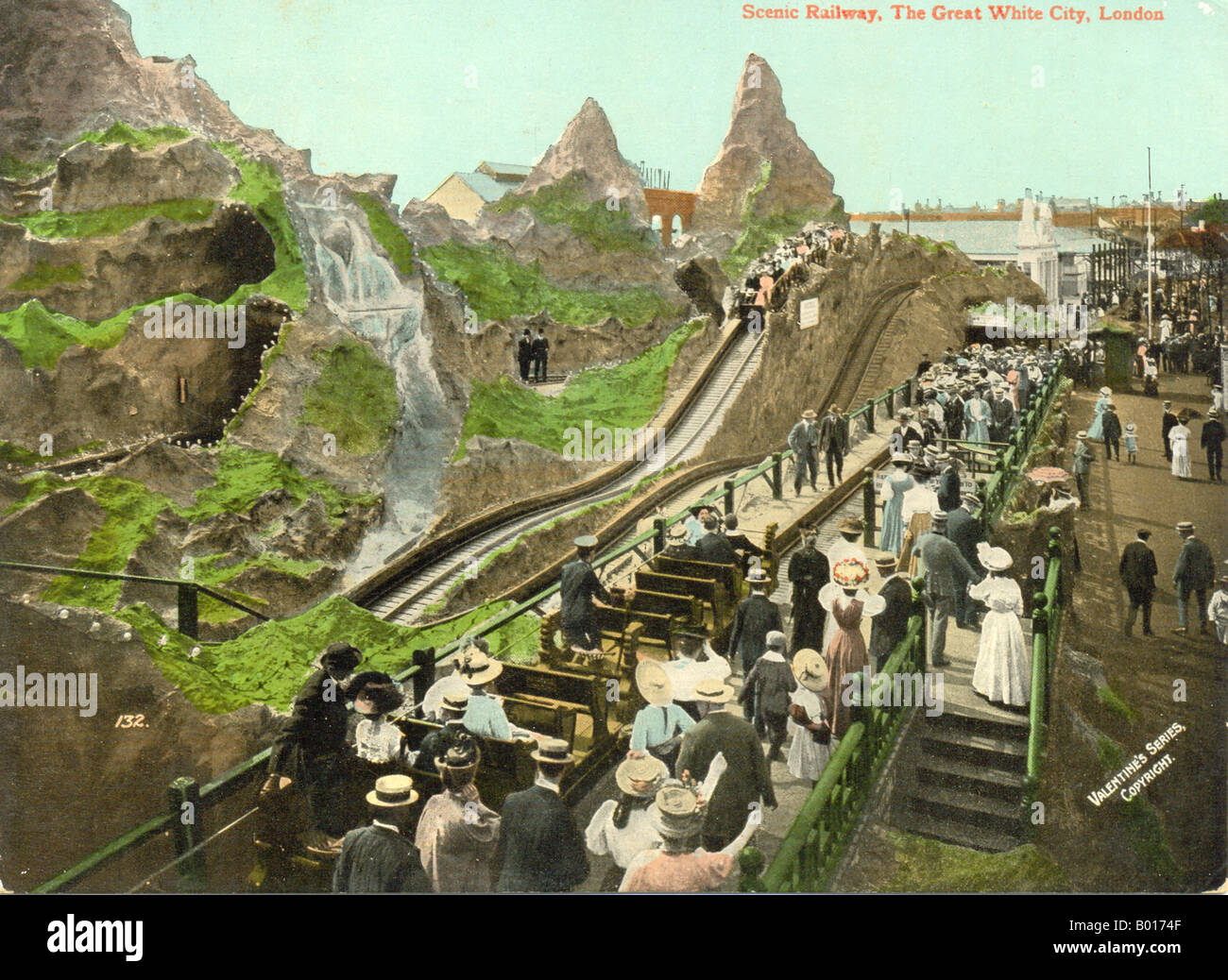 Greeting picture postcard of the Scenic Railway, White City, London circa 1910 Stock Photo