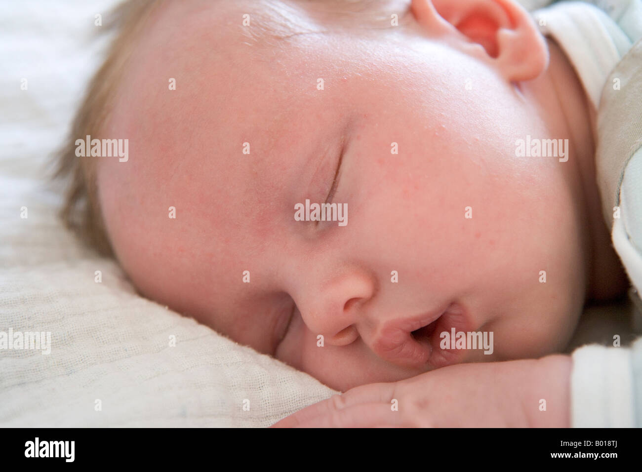 Baby sleeping on his belly Stock Photo Alamy