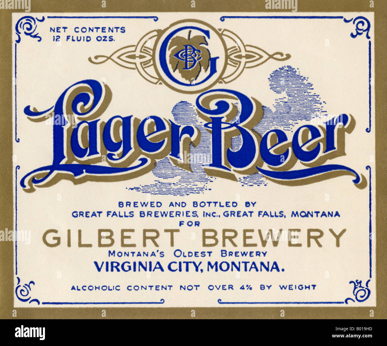 Gilbert Brewery Lager Beer Label Stock Photo Alamy