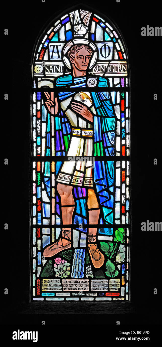 Saint Kentigern window . Holy Trinity Church , Winster . Lake District National Park , Cumbria , England , United Kingdom. Stock Photo
