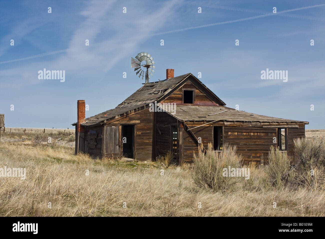 Old Ranch House Buildings and Windmill Near Kent in Central Oregon