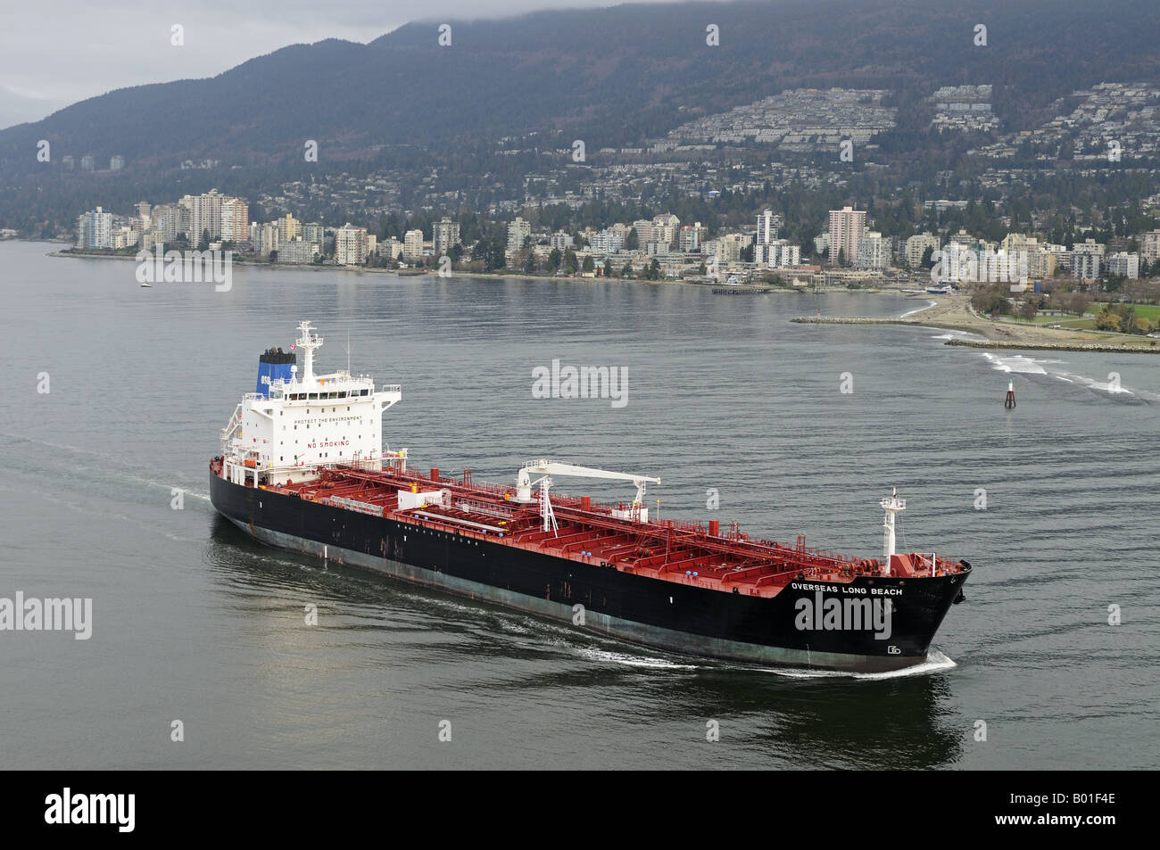 'Overseas Long Beach' Petroleum Chemical Tanker entering the Burrard Bay Inlet North Vancouver City B.C. British Columbia Canada Stock Photo