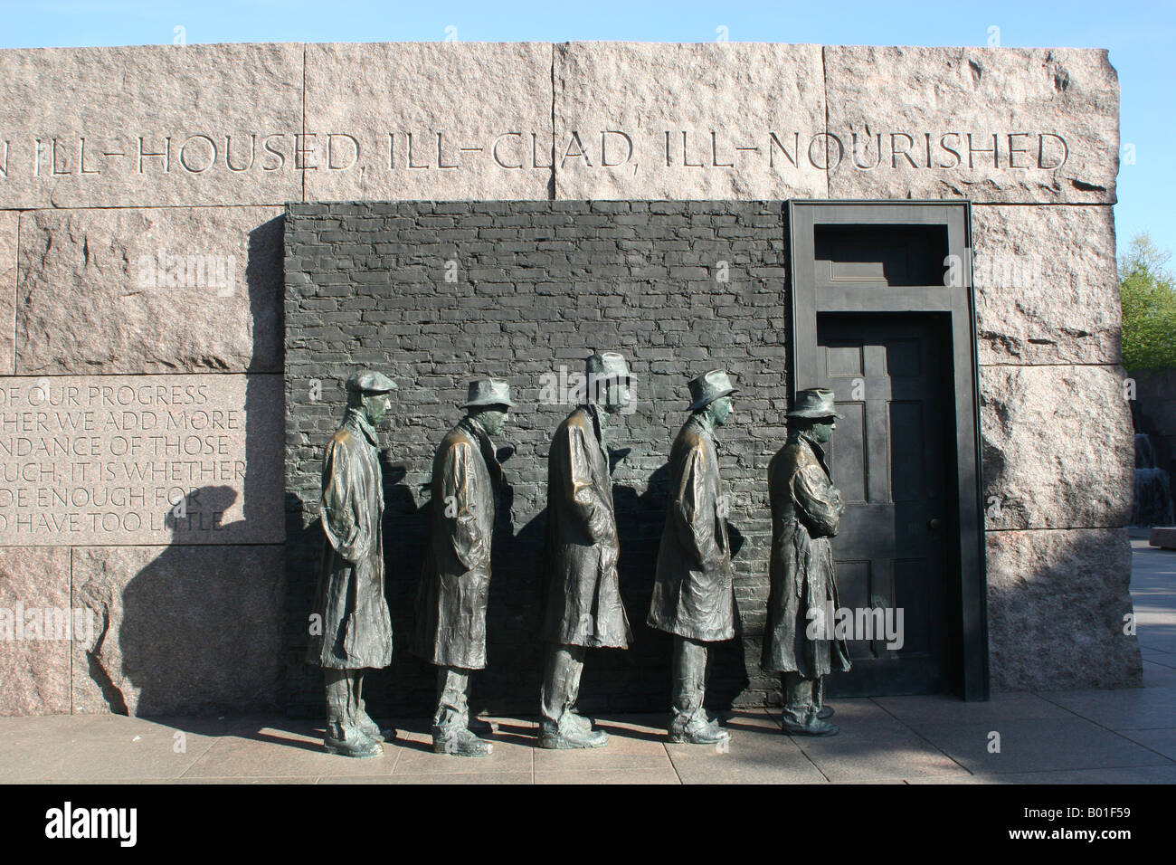 Sculpture depicting men in a Great Depression bread line Franklin Delano Memorial Washington DC Stock Photo