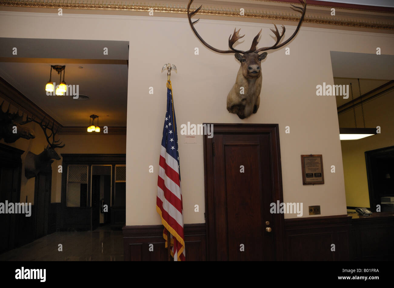 The seventh floor of the New York Stock Exchange contains meeting rooms and a dining room for members and their guests. Stock Photo