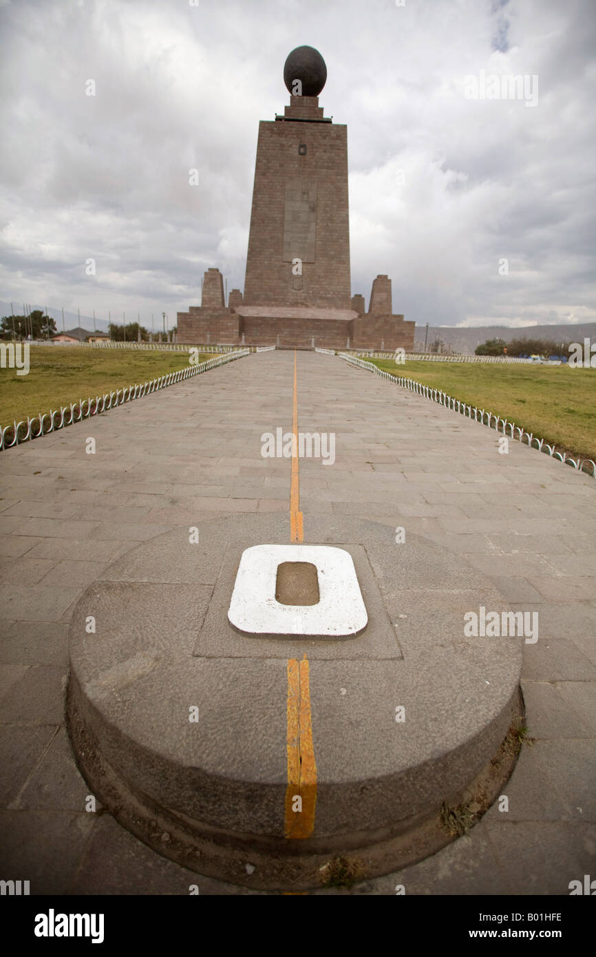 Landmark, monument la mitad del mundo, Ecuador, line marking the equateur Stock Photo