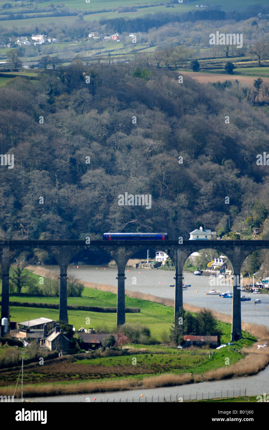 Calstock railway viaduct between Devon and Cornwall Stock Photo