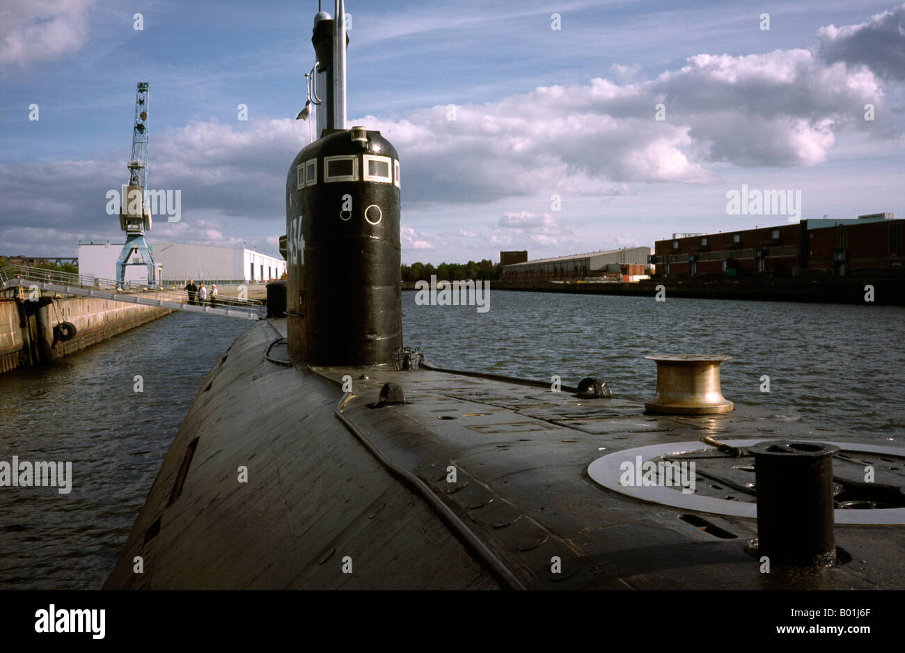 Sept 27, 2003 - Non-nuclear Russian submarine U-434 (Tango class) on public display at the German port of Hamburg. Stock Photo