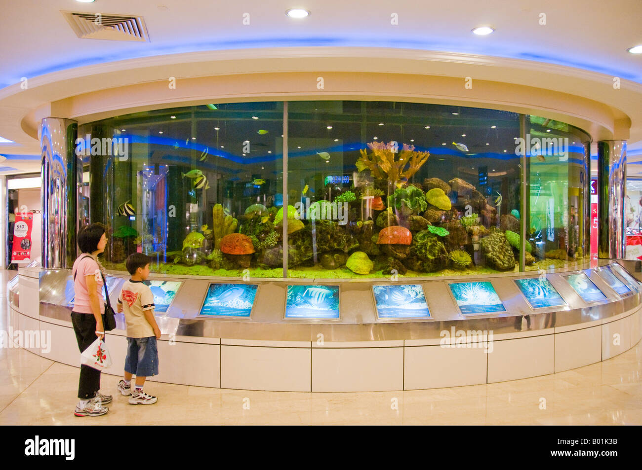 Circular Aquarium In Interior Of Shopping Mall In Singapore