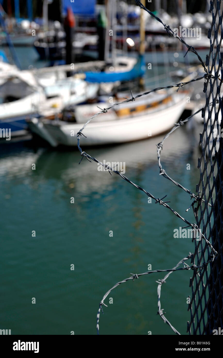 galvanised barbed wire guarding boat marina at Lowestoft Suffolk UK Stock Photo Alamy