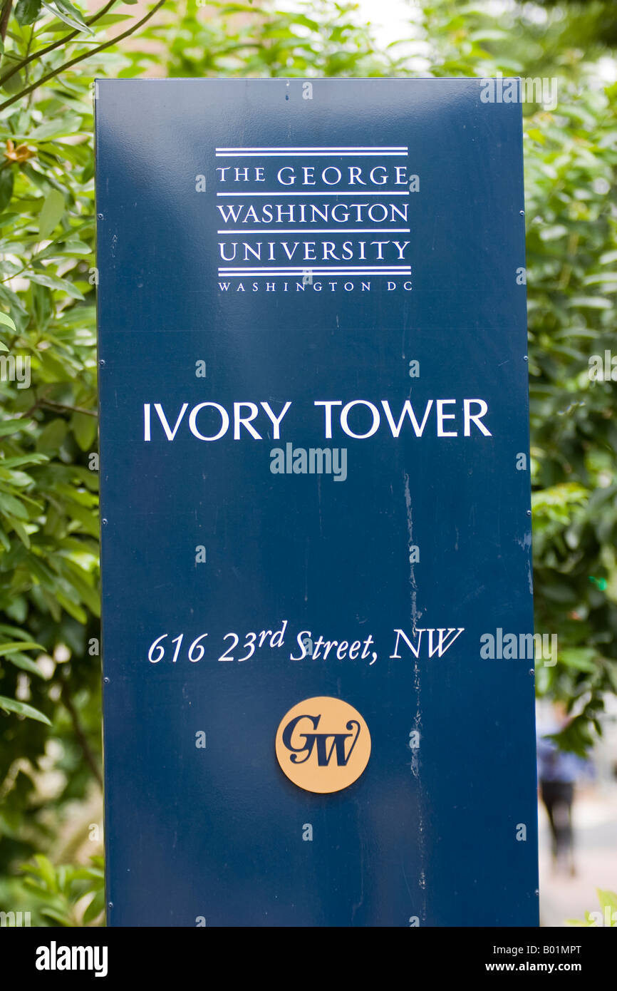 Sign for the Ivory Tower residence hall at Washington University