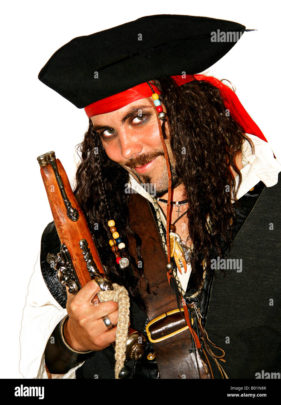 Portrait of a vicious medieval pirate (isolated on white Stock Photo ...