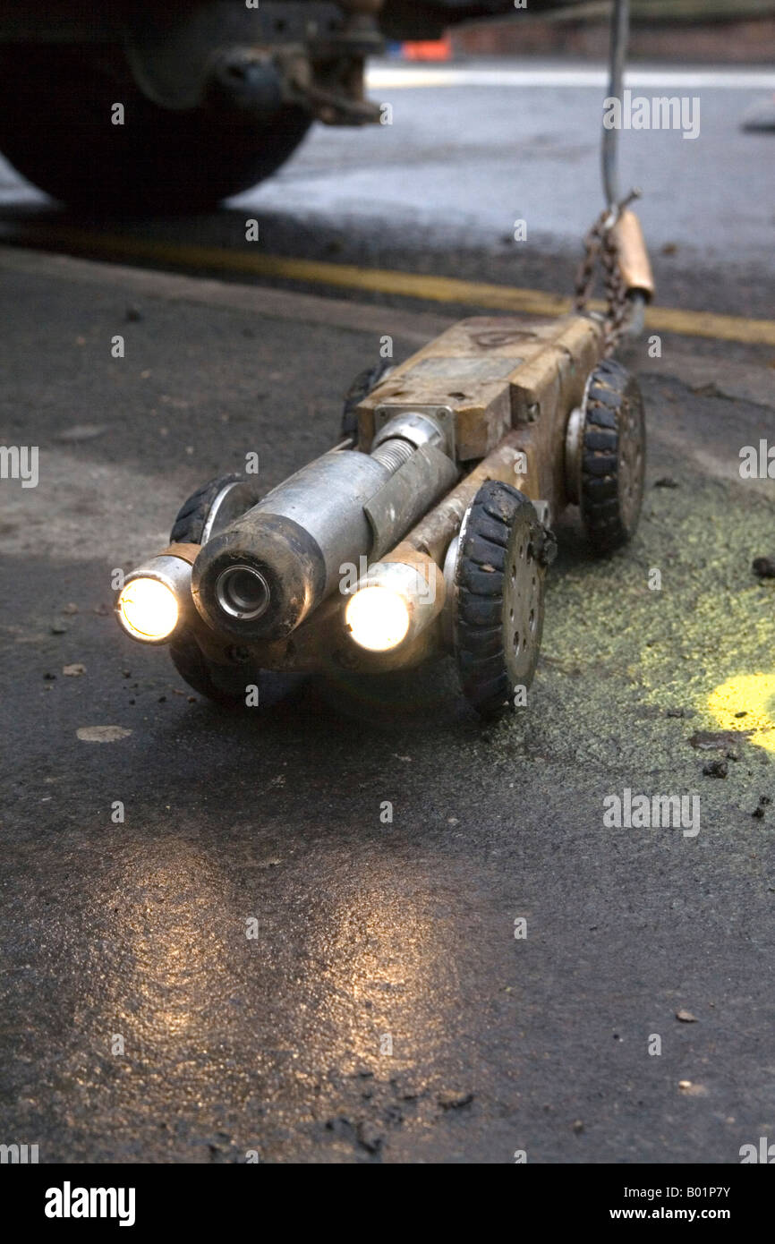 Drainage Mole, under ground tunnel camera. Remote control. Headlight night vision, bright lights, recording, damage, blockages, CCTV, sewers, drains. Stock Photo