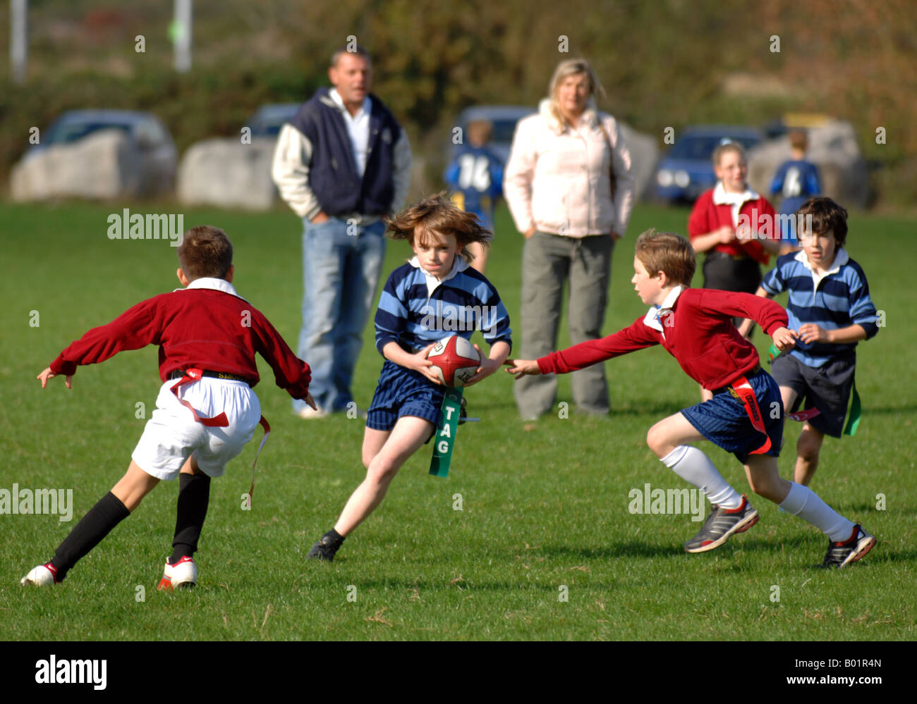 Tag rugby, children's tag rugby Stock Photo