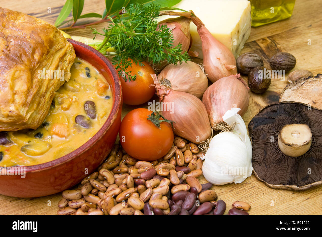 Vegetarian bean pie and ingredients Stock Photo Alamy