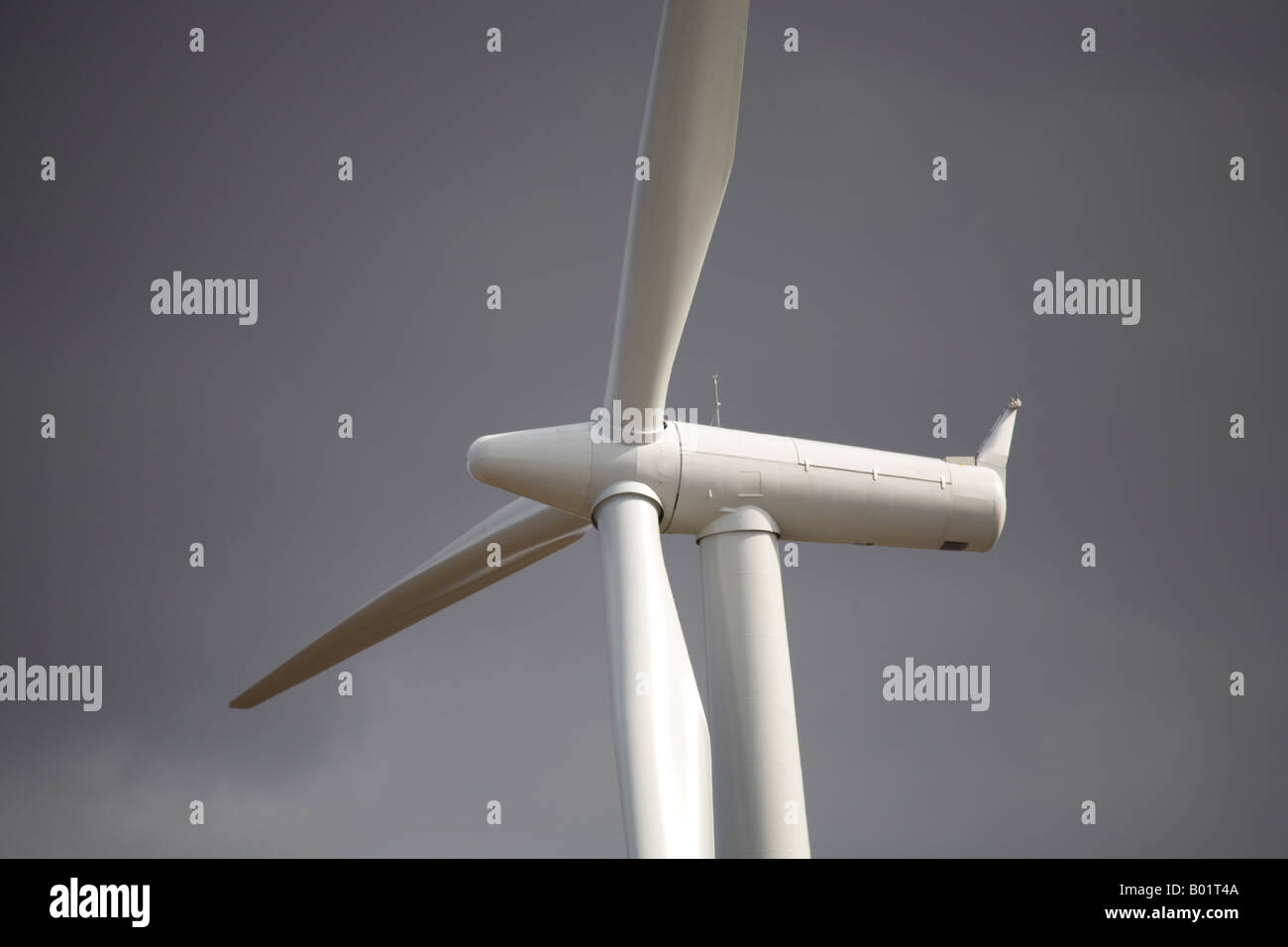 Wind farm propellor blades hub and nacell Stock Photo