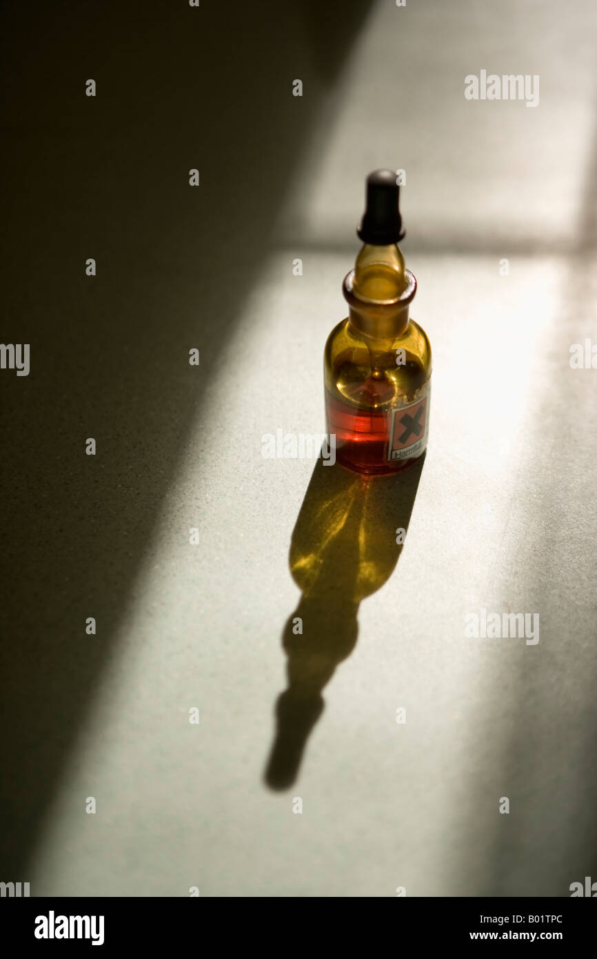 Iodine solution in brown glass dropper bottle on formica work surface