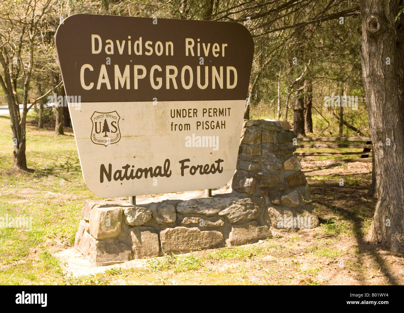 Entrance Sign at Davidson River Campground Near Brevard North Carolina USA Stock Photo