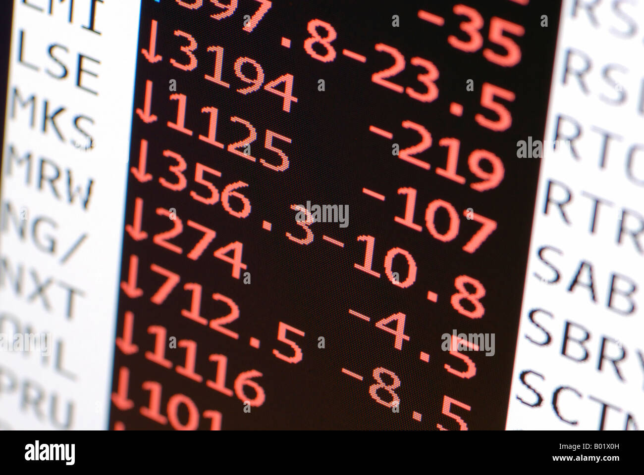 Trading screen showing sea of red Stock Photo