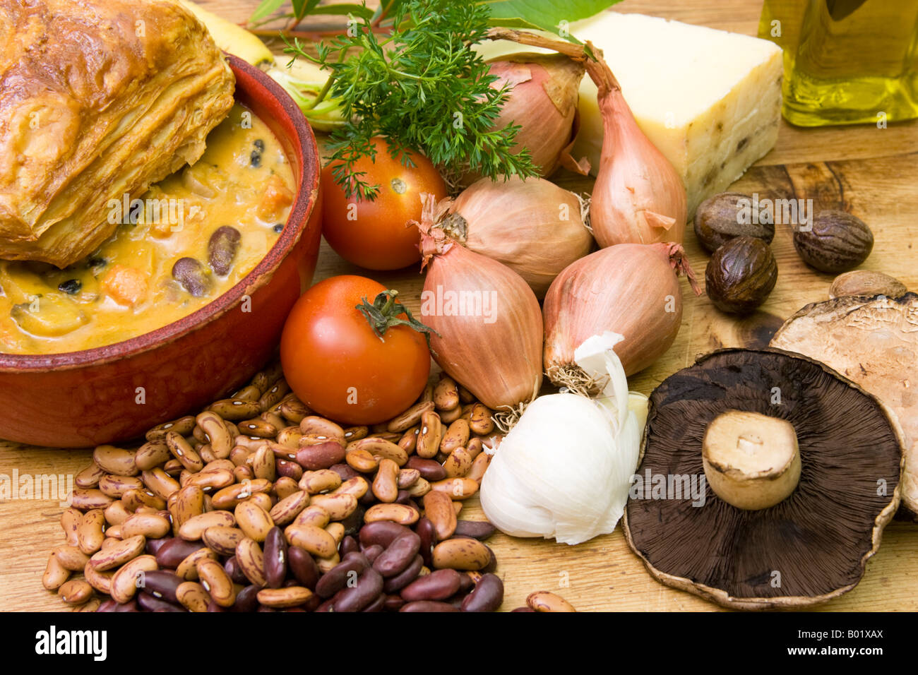 Vegetarian bean pie and ingredients Stock Photo Alamy