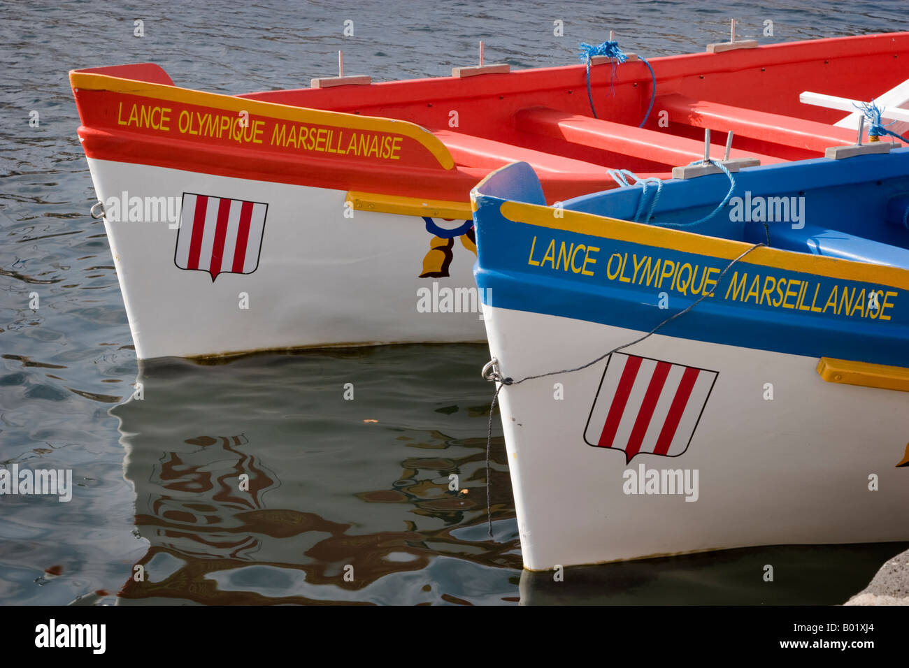 Jousting boats in the harbour at Marseillan, France Stock Photo