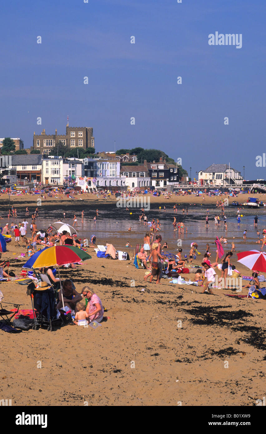 Viking Bay in summer crowded with sunbathers and tourists, Broadstairs