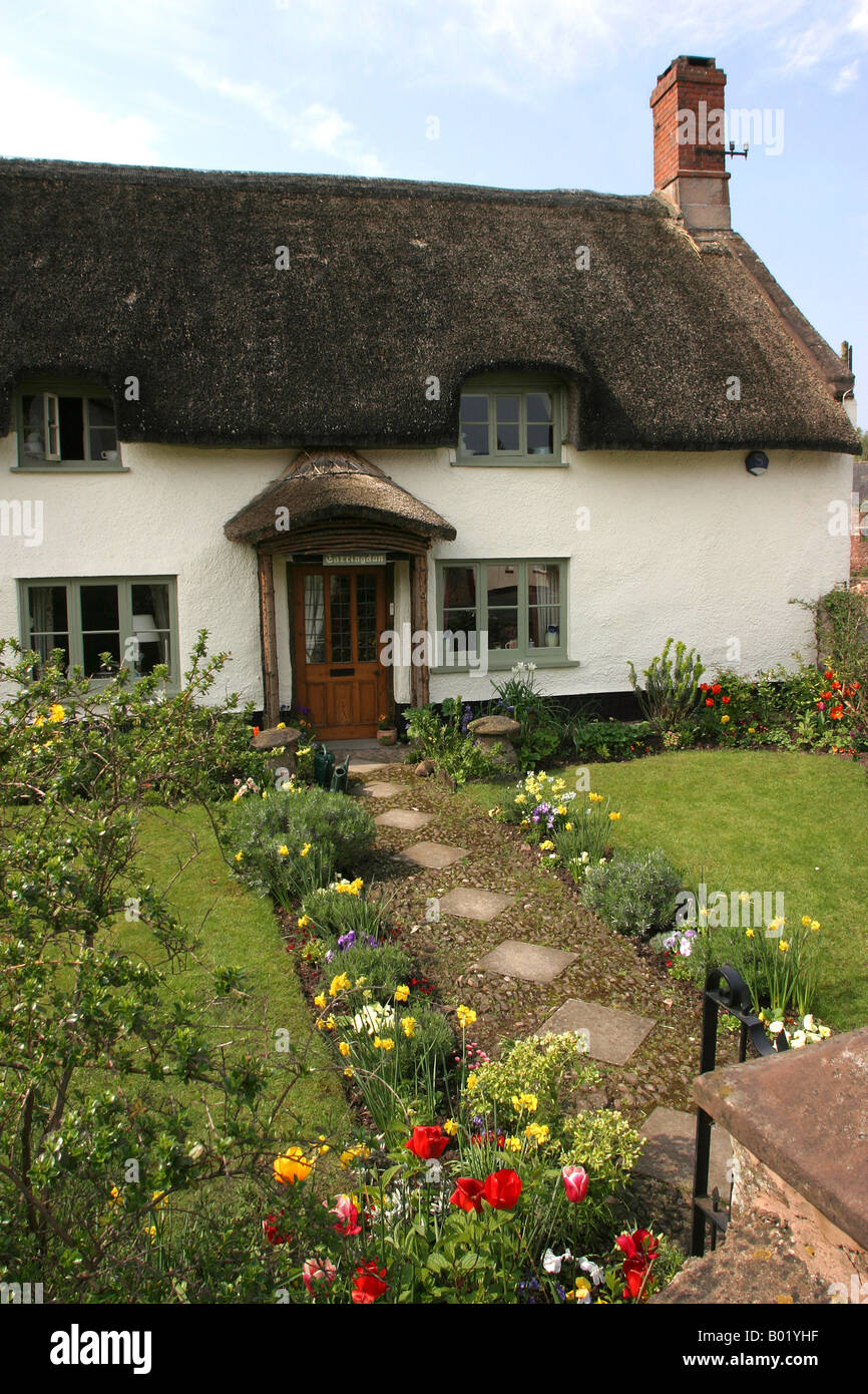 Somerset Lydeard Gore Square Thatched Cottage Garden Stock
