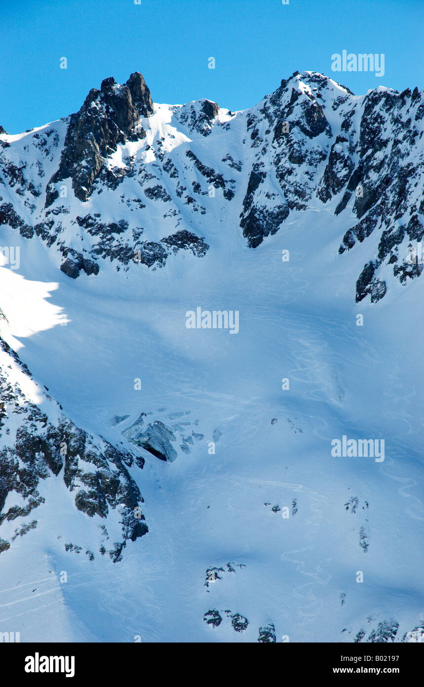 Col de la Floria with popular ski touring route visible in center, Chamonix, France Stock Photo