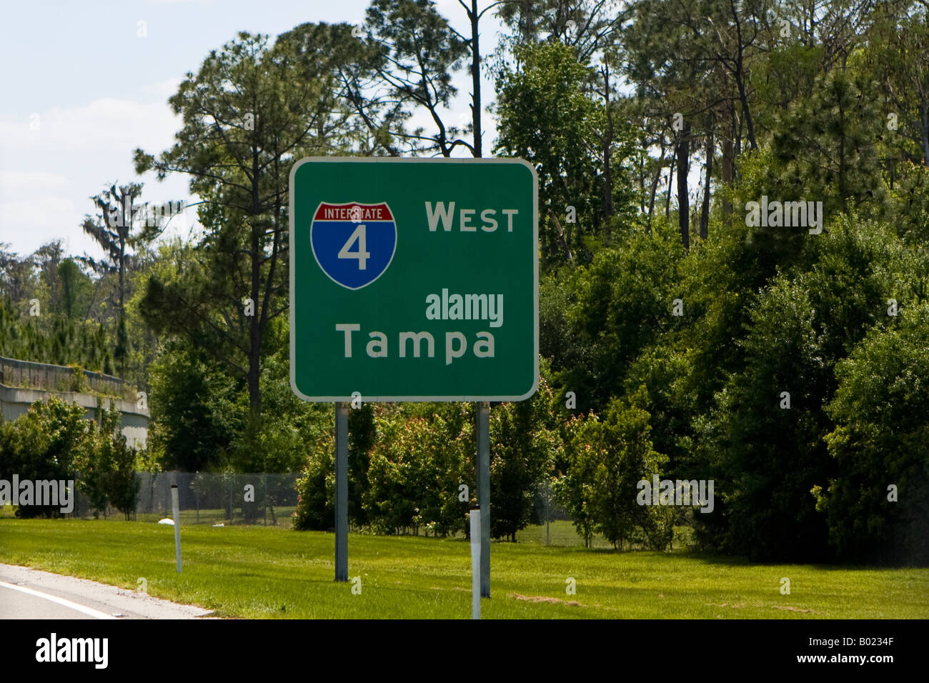 Interstate 4 West to Tampa Highway Sign Stock Photo