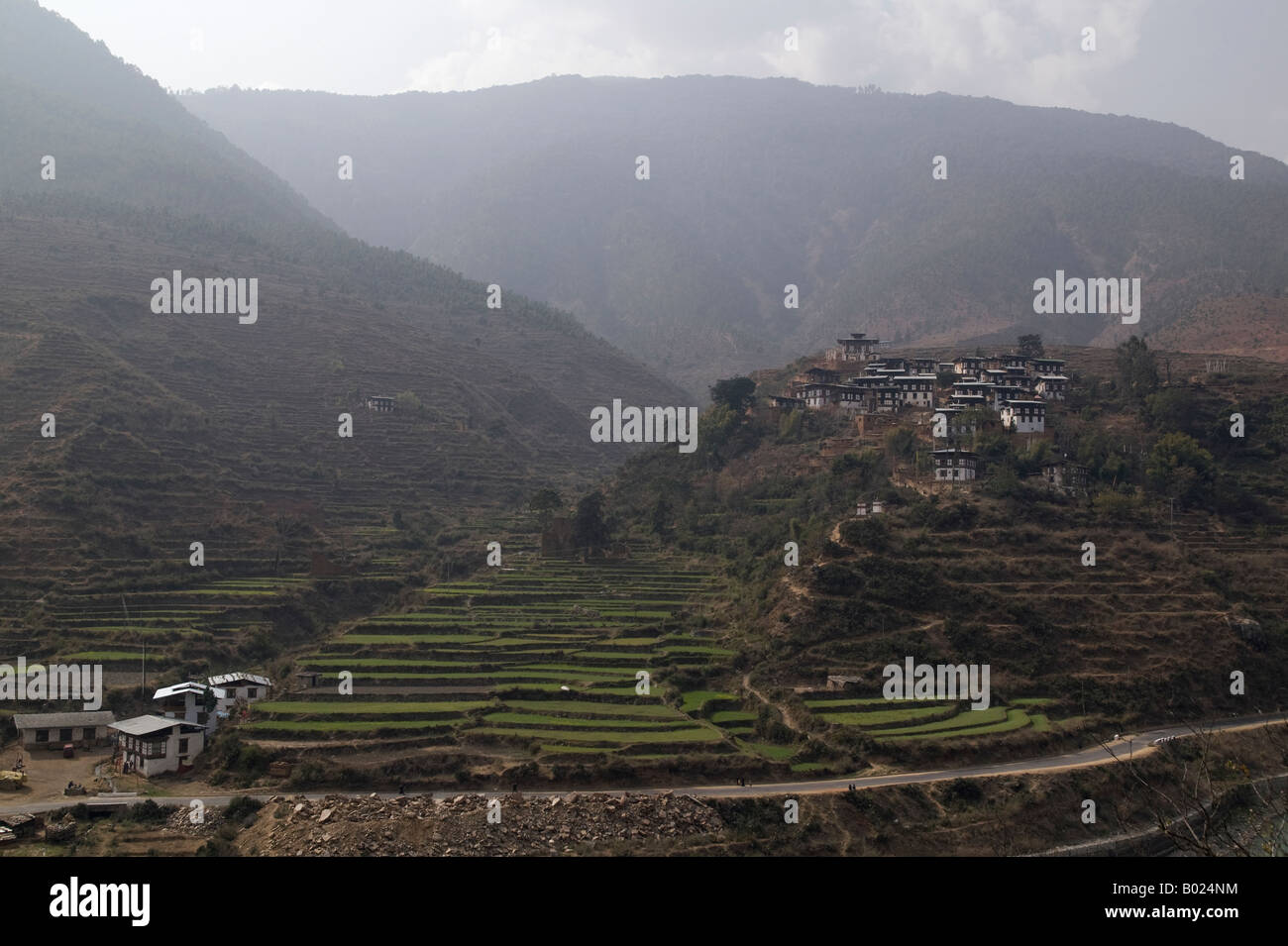 Small community in valley Stock Photo