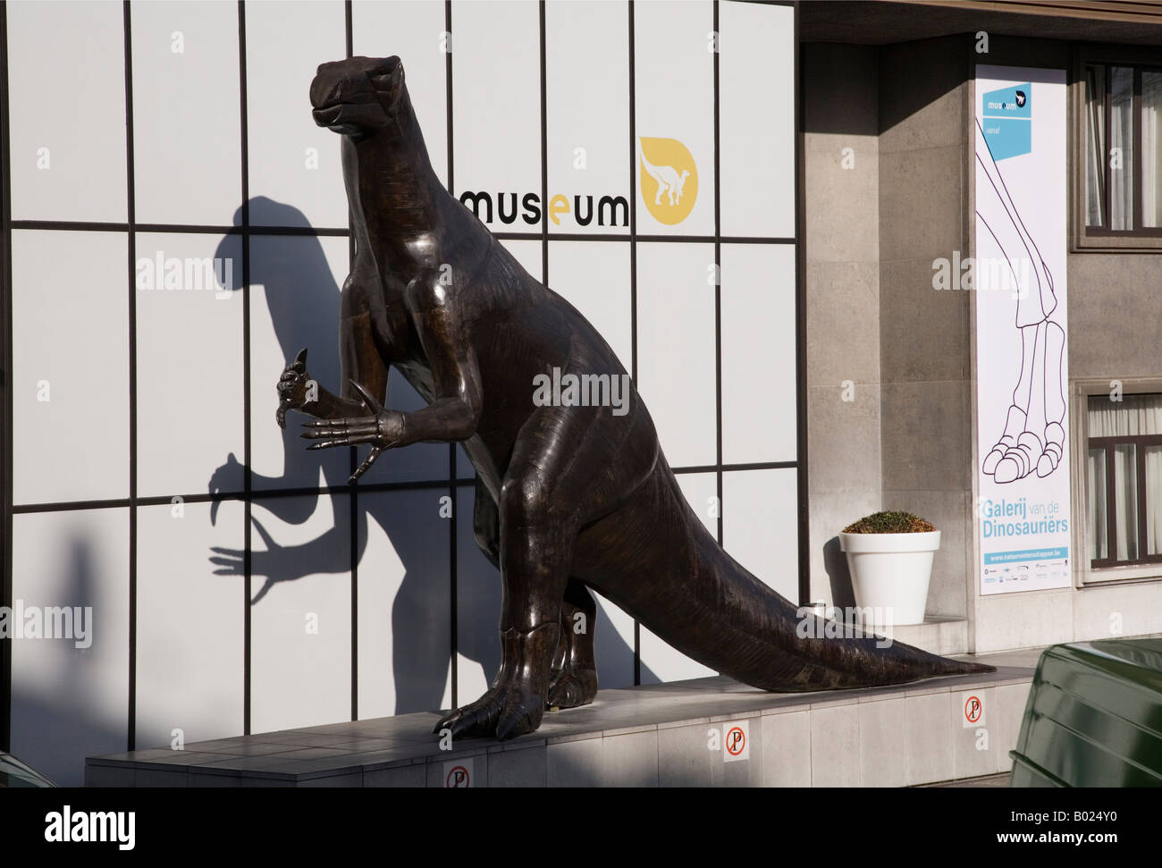 Dinosaur model outside the Royal Belgian Institute of Natural Sciences, Brussels. Belgium Stock Photo