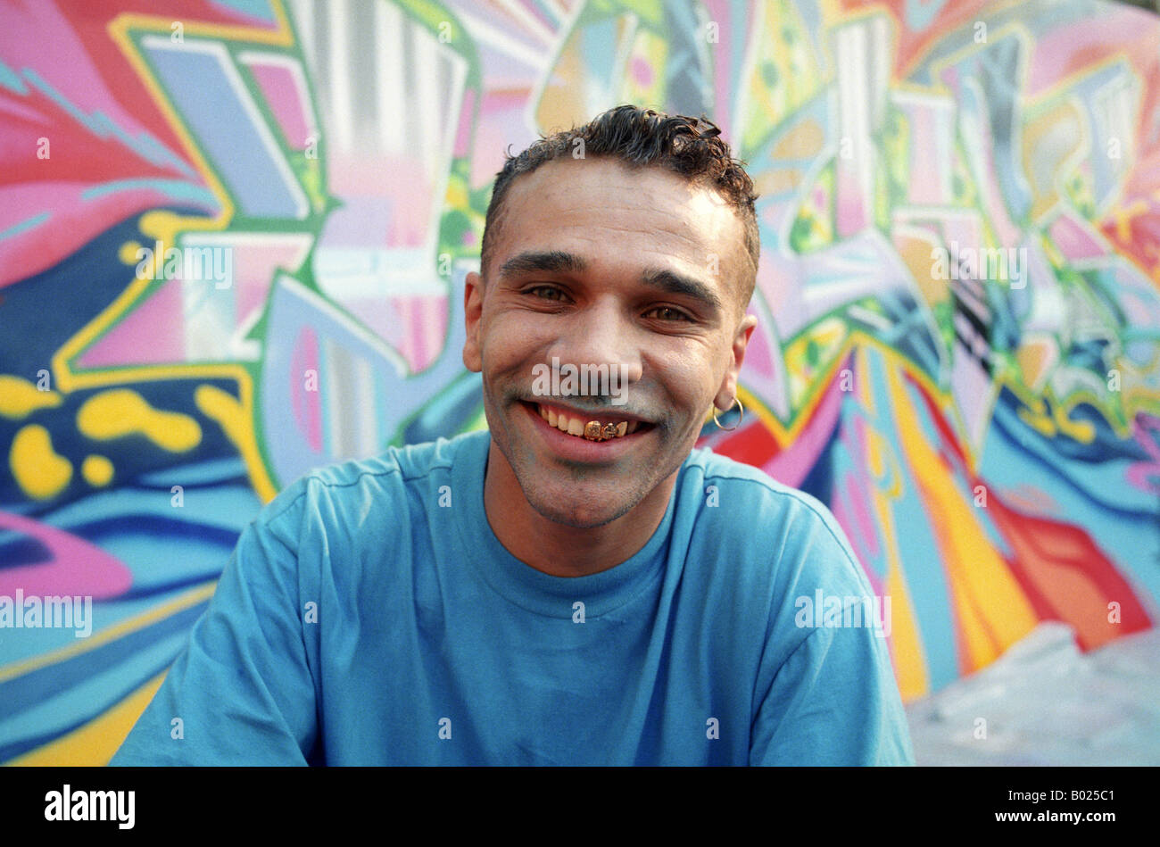 Graffiti artist Goldie working in Wolverhampton in the early 1990 s Stock Photo Alamy