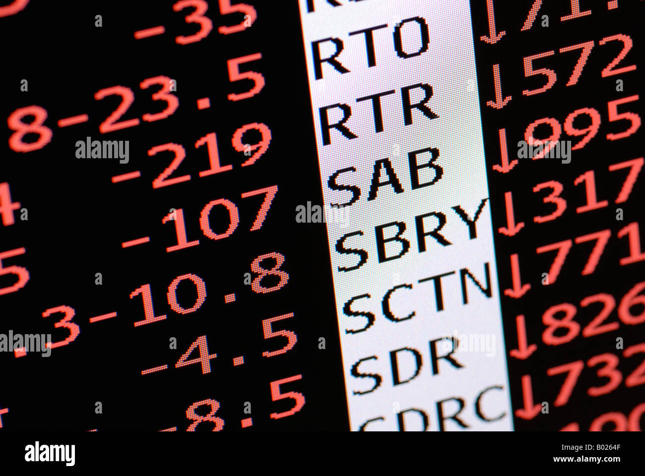 Trading Screen showing Sea of Red Stock Photo
