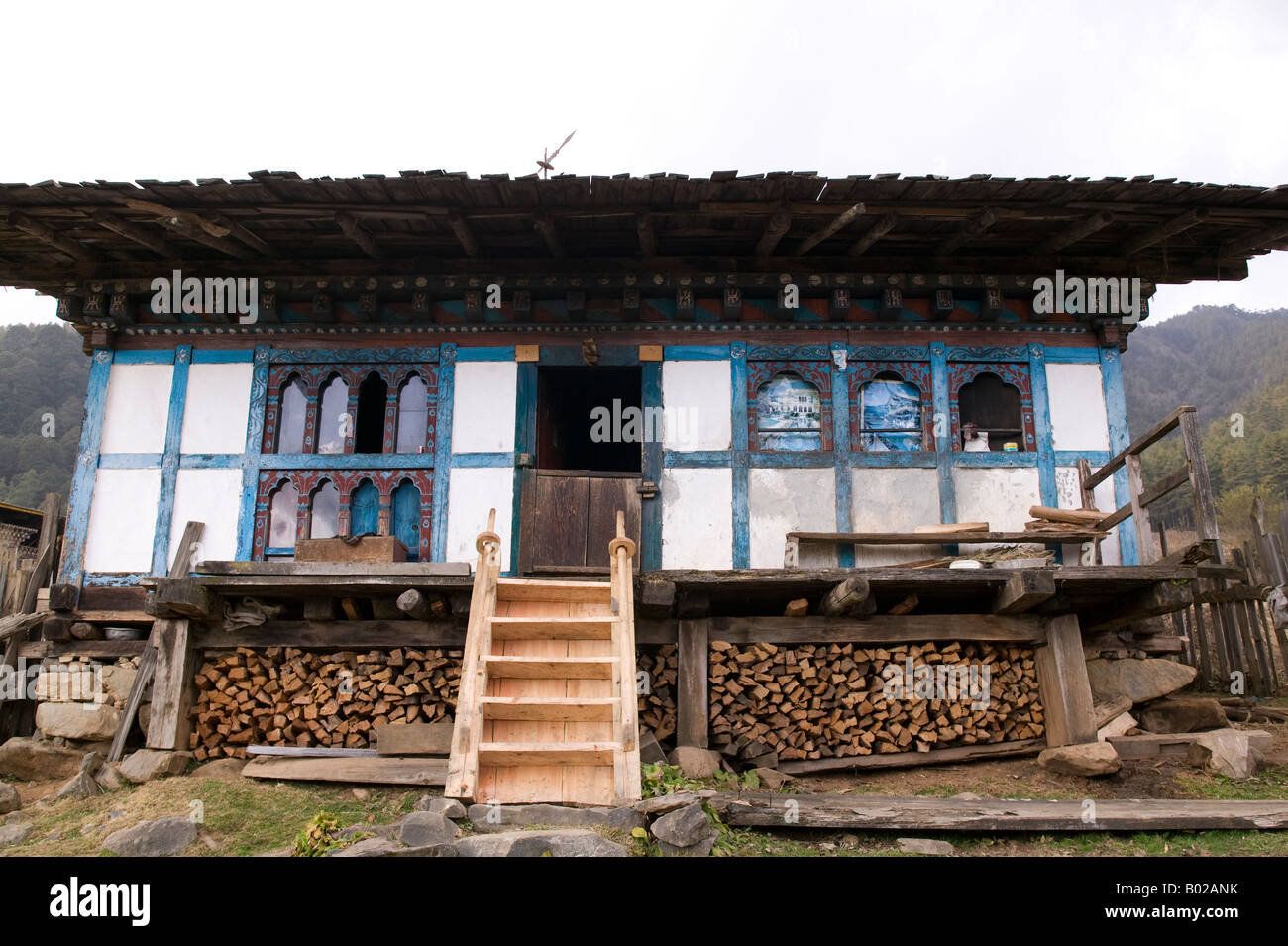 A traditional house in Bhutan Stock Photo Alamy