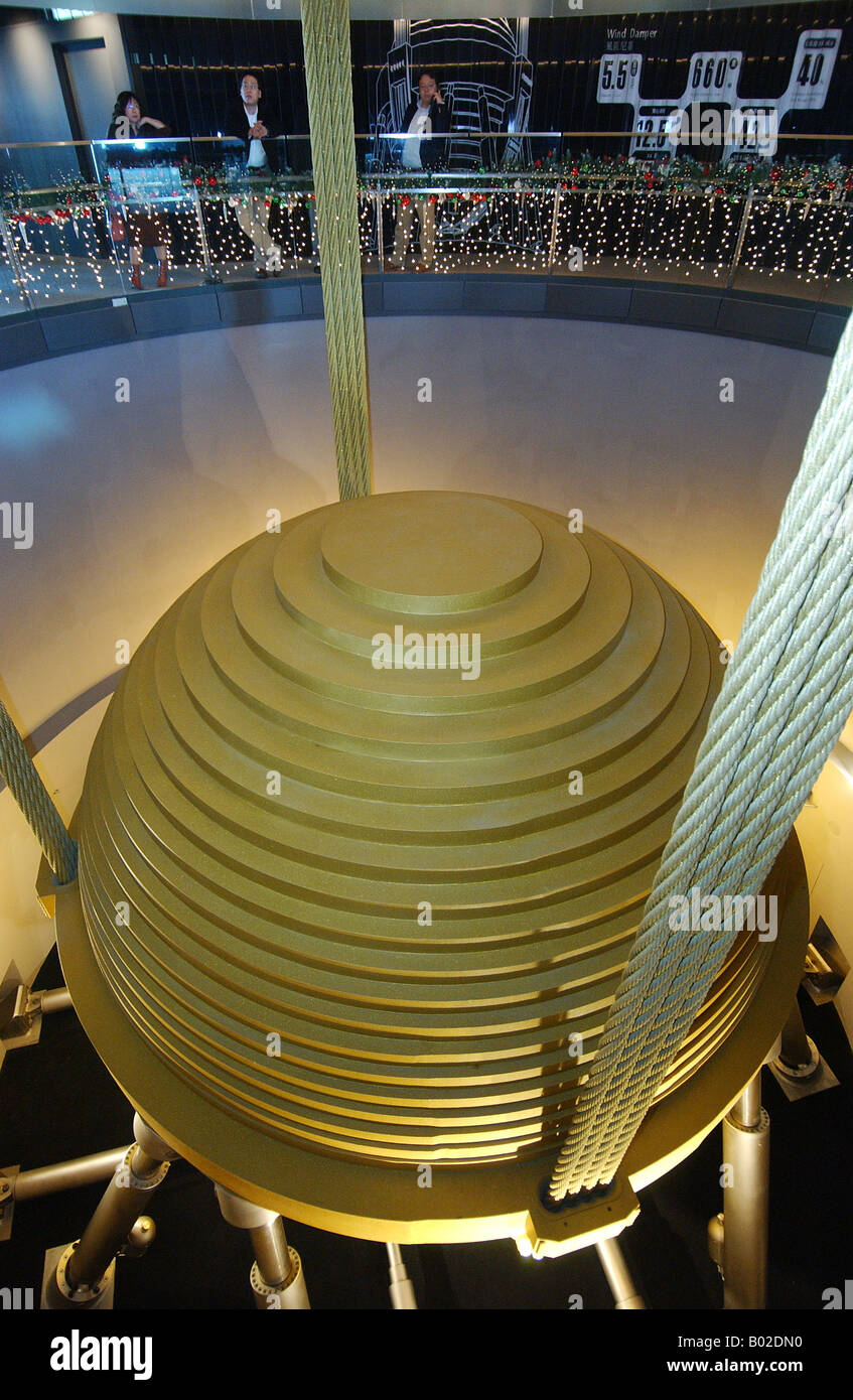 A tuned mass damper cuts building sway at the top of Taipei 101 the world's tallest building in the world at 508m. Stock Photo