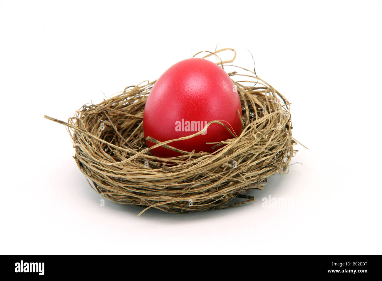 red easter egg in a nest isolated on white background seasonal Stock Photo