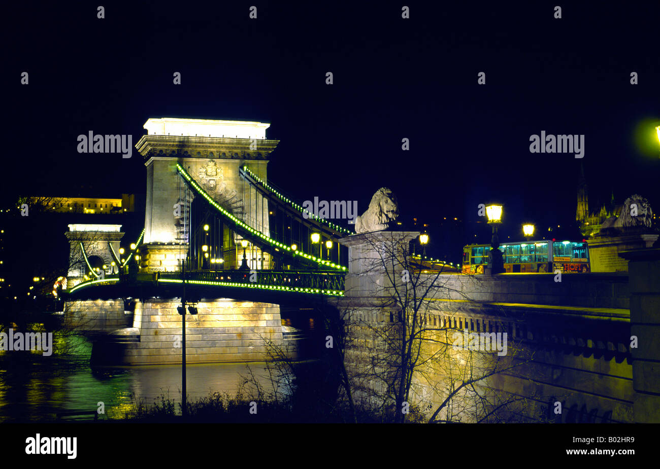 The Chain bridge over the river Danube in Budapest Stock Photo
