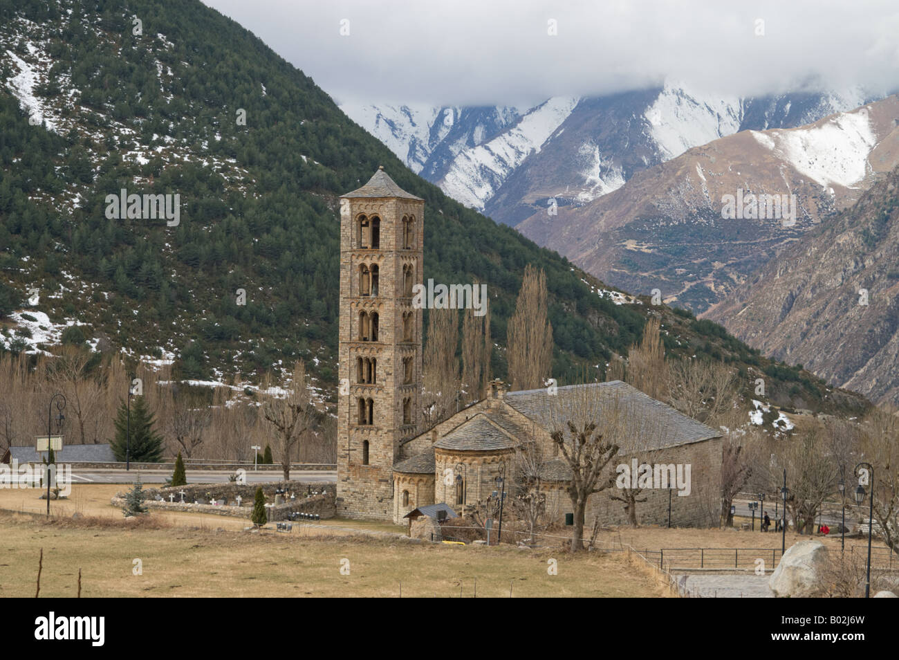Sant Climent de Taüll is a Romanesque style 12 century church in Vall de Boi at the Pyrenees foothills in Catalonia (Spain) Stock Photo