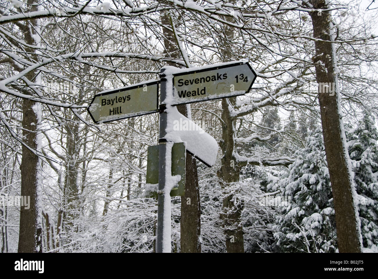 Snowy scene in Kent, UK. Stock Photo