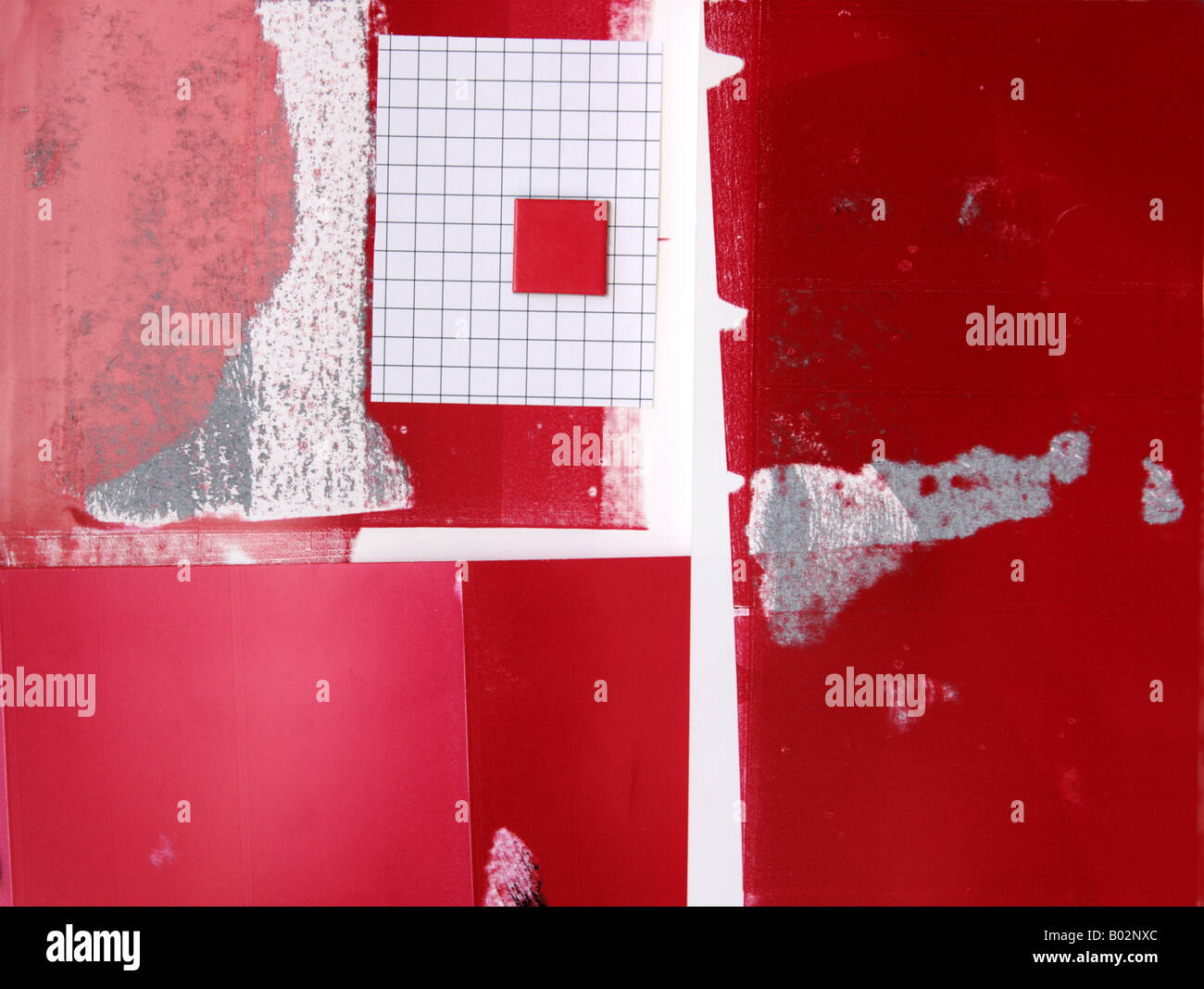 collage of red and white printer blotting papers with graph paper Stock Photo