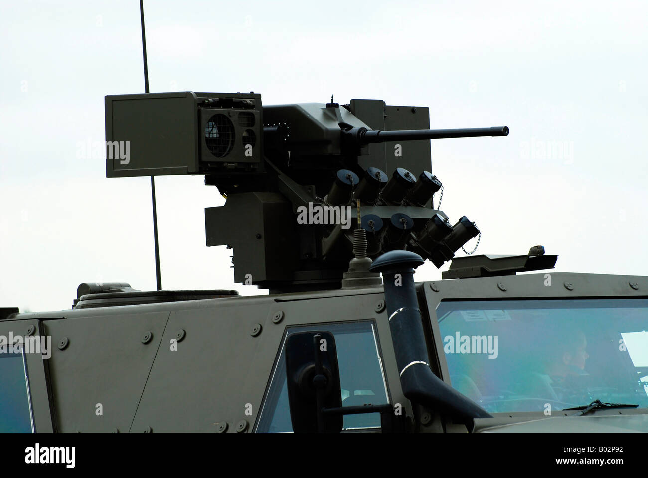 The gun mounted on top of the Dingo II armoured vehicle, used by the Belgian Army Stock Photo