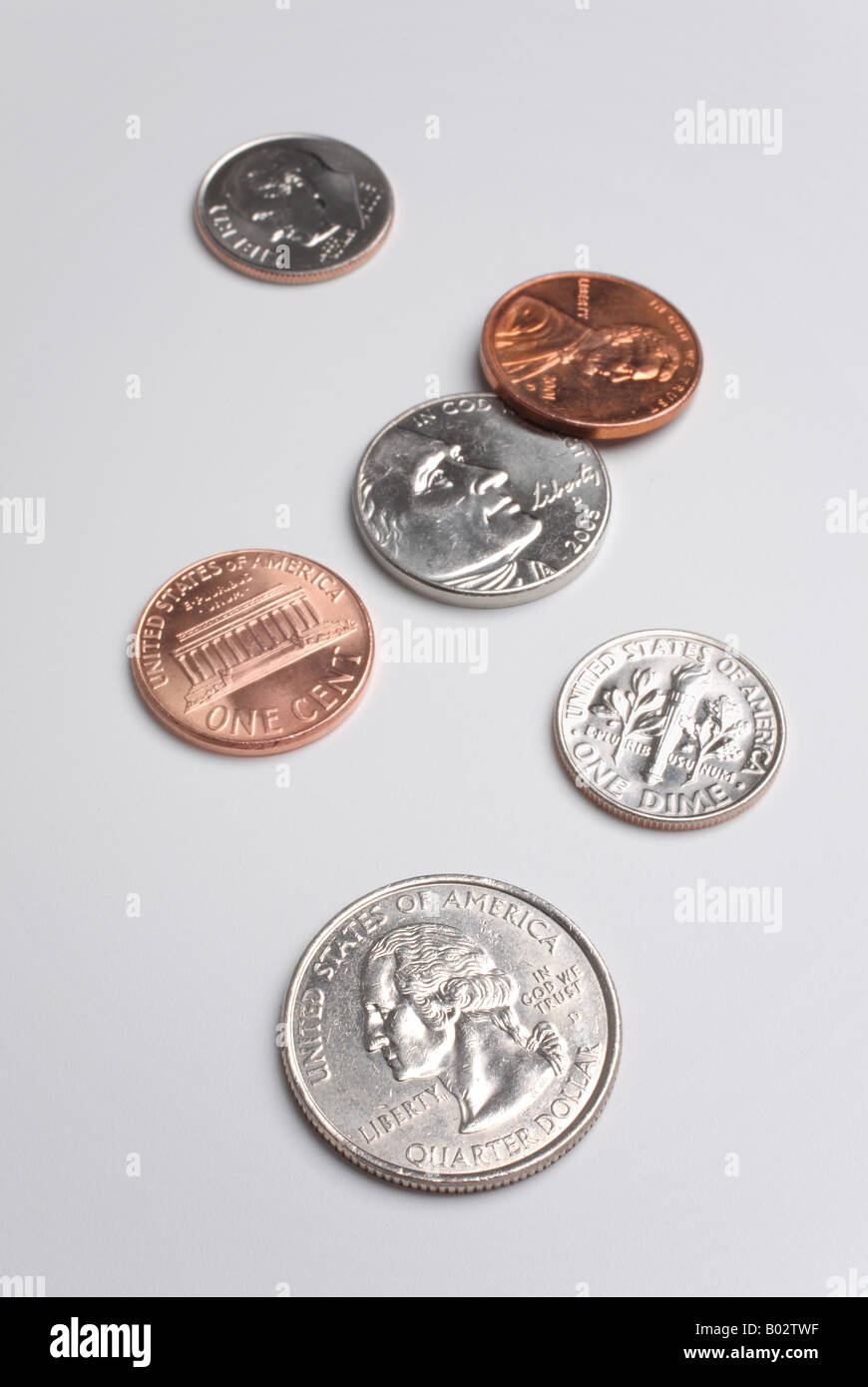 U.S. mint spare change close-up on white background Stock Photo - Alamy