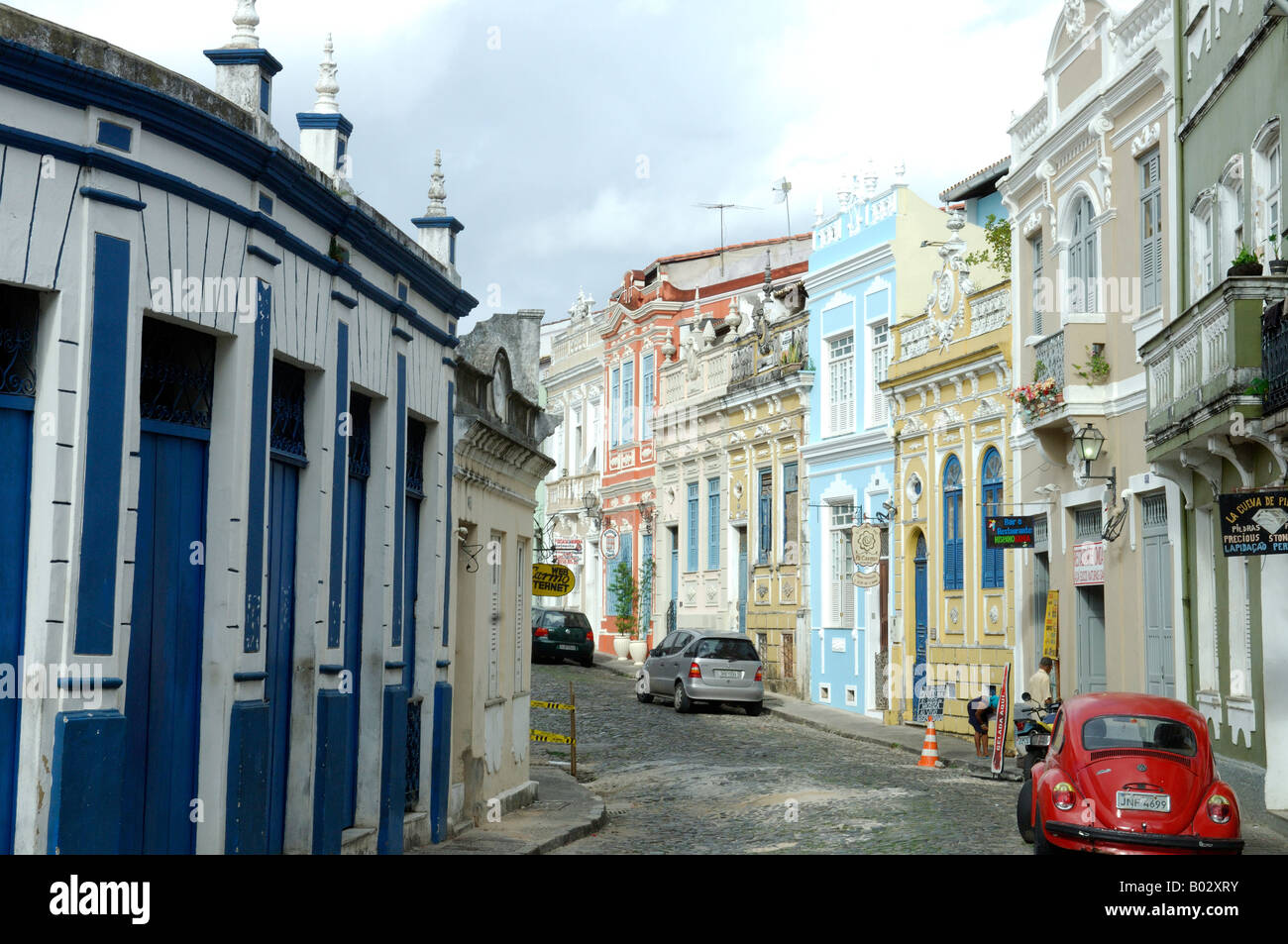 Old houses and buildings at  Do Carmo Street, Rua do Carmo in Pelourinho, Salvador city, Bahia, Brazil Stock Photo