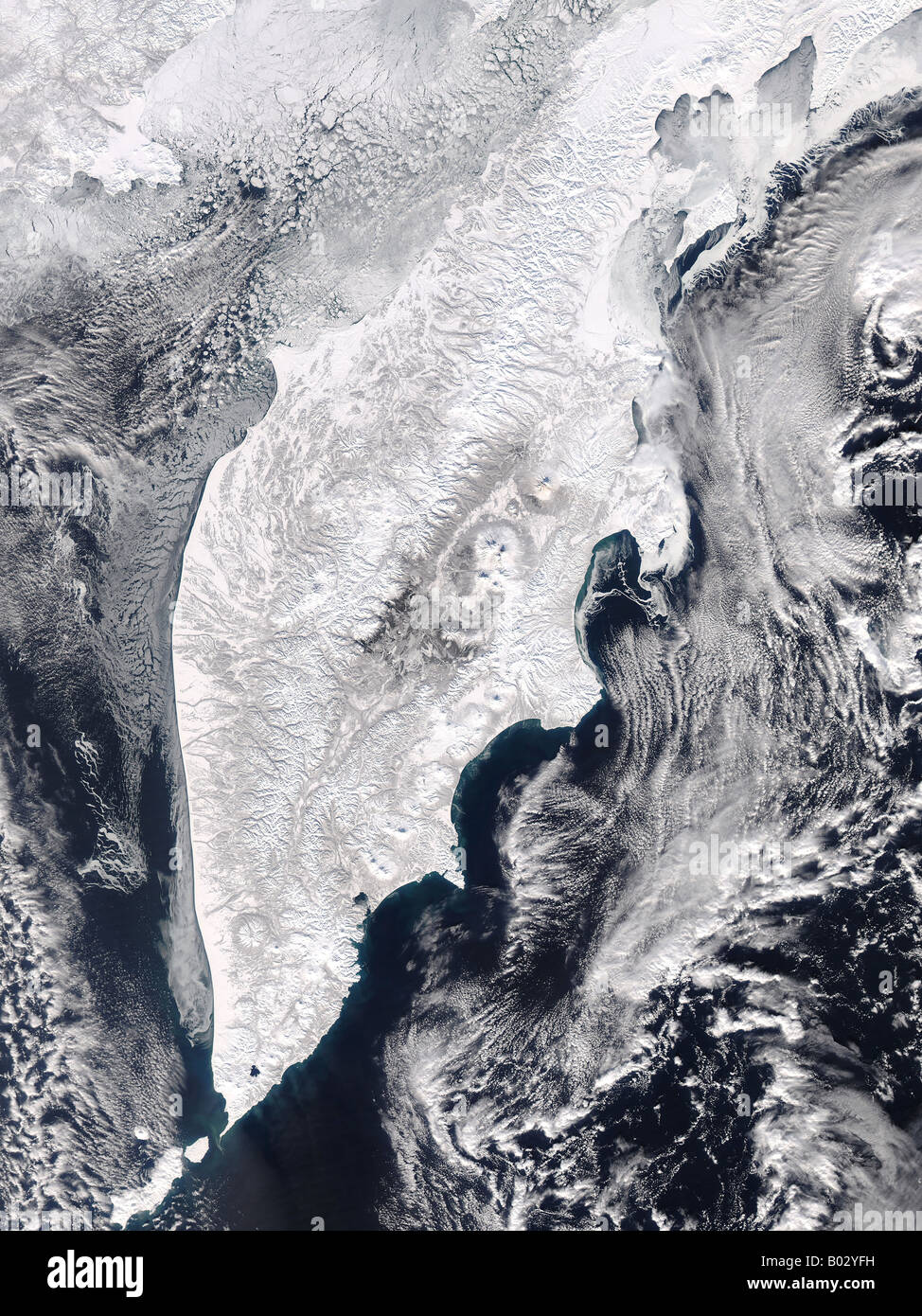 Kamchatka Peninsula, Eastern Russia at 02:05 UTC on February 19, 2008. Stock Photo