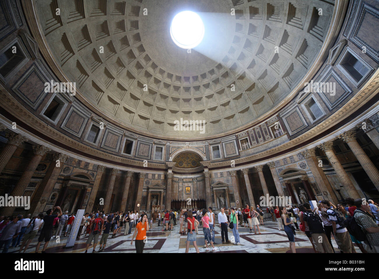 Italy, Lazio, Rome, The Pantheon, Church, Interior, Vaulted Ceiling, Tourists Stock Photo