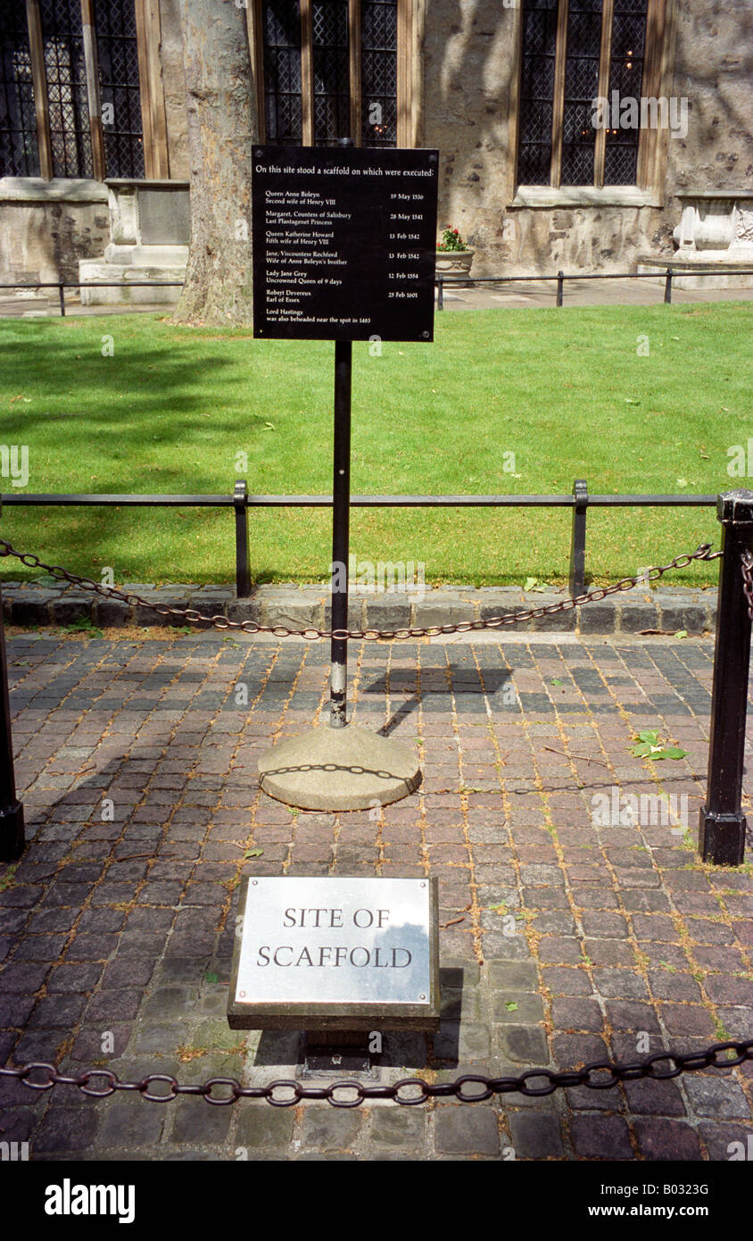 A stone marking the chopping block at the Tower of London.  May, 2000. Stock Photo