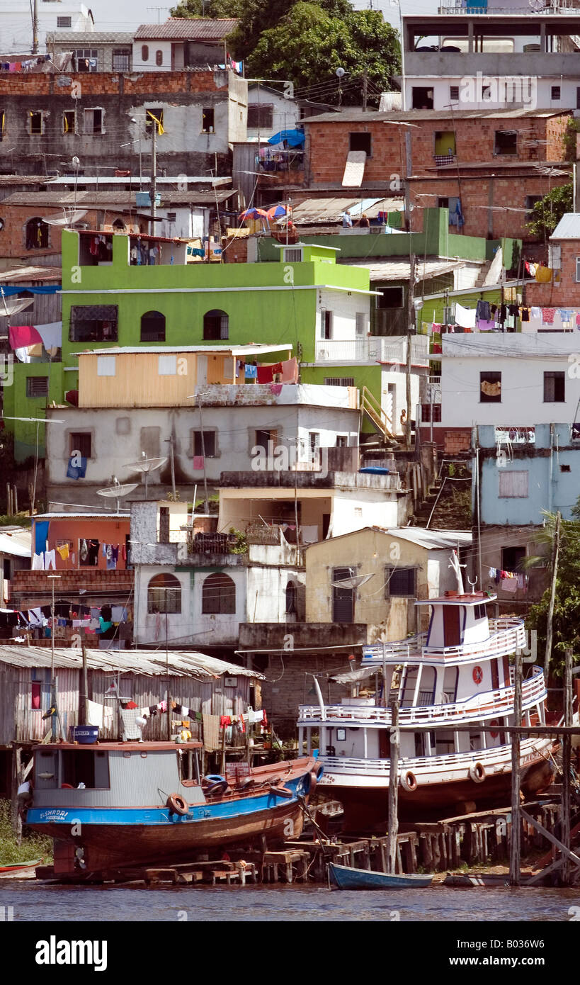 Shanty type housing on the bank of the Rio Negro in Manaus Stock Photo