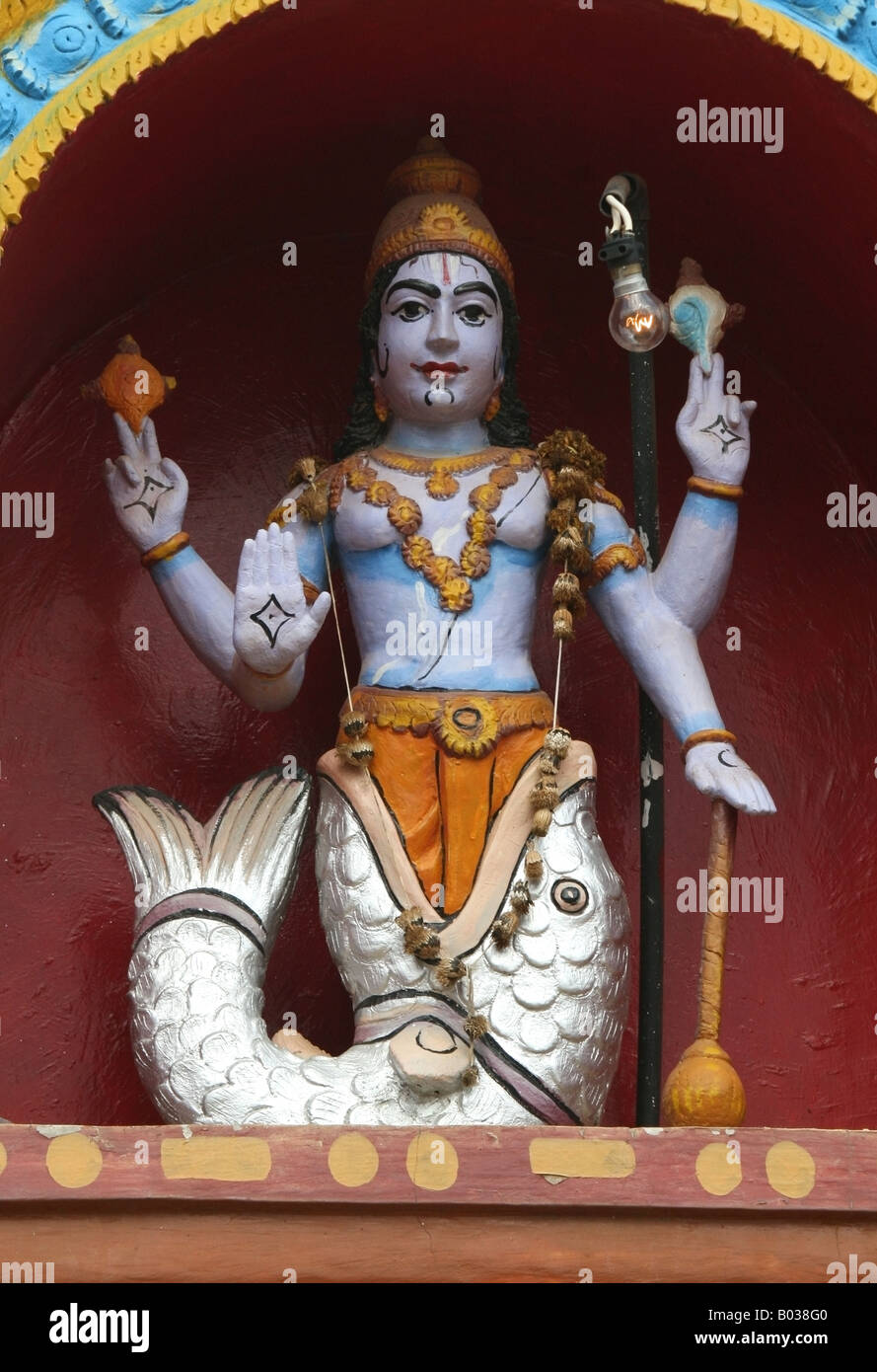 Statue at Hindu temple of Matsya avatar or fish incarnation is the