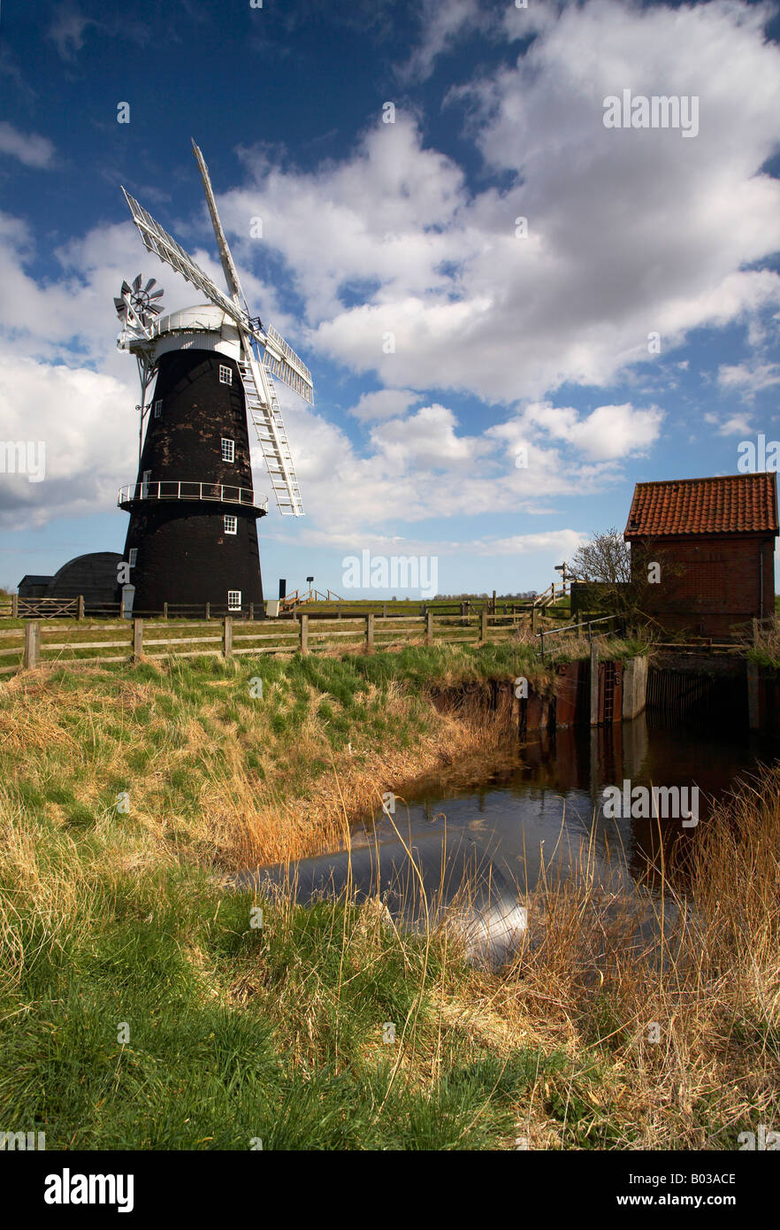 The recently restored Berney Arms windmill on the Halvergate Marshes, Norfolk Broads Stock Photo